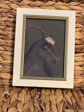 Framed Goat Portrait in Cream and Gold Frame